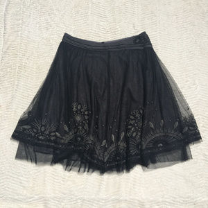 Bohemian Black Emroidered Tulle Full Skirt - Boho